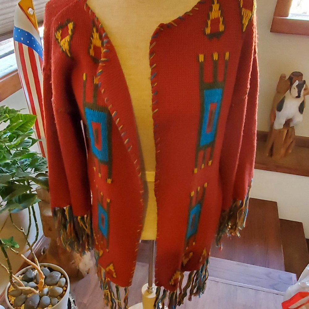 Vintage, Native American inspired fringe sweater